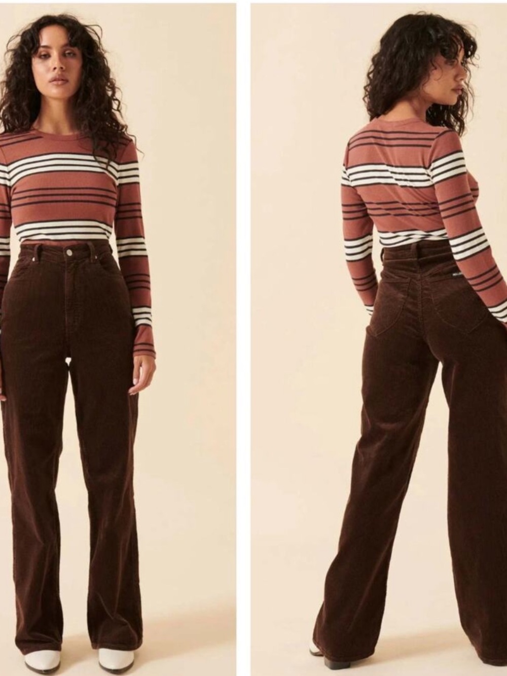 ROLLA'S Heidi High Rise Loose Straight Jeans Corduroy Brown Sz 29